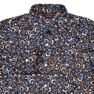 Mens Vintage 70s Disco Shirt Print Long Sleeve Kingsport Paisley Floral 15.5 M